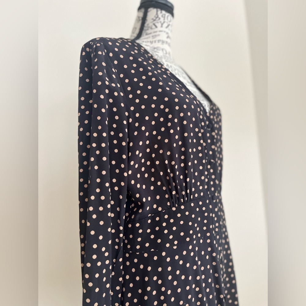 Boden Long Sleeved, Black Tea Dress with Brown Polkadots — US Size 10